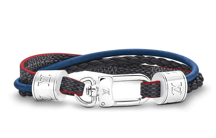 LOUIS VUITTON Trebale Woven Leather Bracelet Unisex Blue Gray M6423D