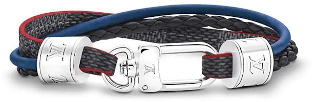 LOUIS VUITTON Trebale Woven Leather Bracelet Unisex Blue Gray M6423D LOUIS VUITTON Trebale Woven Leather Bracelet Unisex Blue Gray M6423D