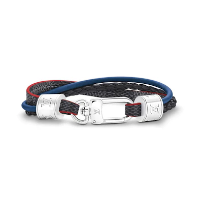 LOUIS VUITTON Trebale Woven Leather Bracelet Unisex Blue Gray M6423D