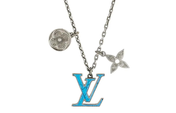 LOUIS VUITTON Turquoise Floral Letter Pendant Metal Necklace Unisex M68904