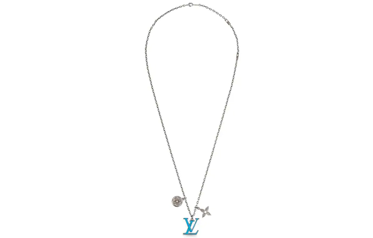 LOUIS VUITTON Turquoise Floral Letter Pendant Metal Necklace Unisex M68904 圖 3