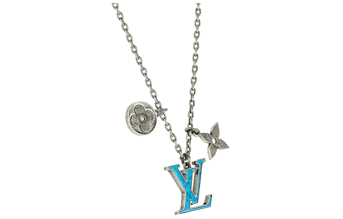 LOUIS VUITTON Turquoise Floral Letter Pendant Metal Necklace Unisex M68904 圖 4