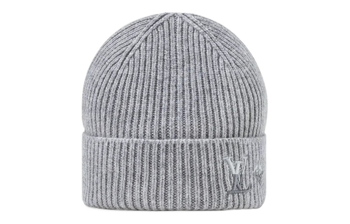 LOUIS VUITTON Two-Tone Embroidered Cashmere Beanie Grey  Hat. M79140