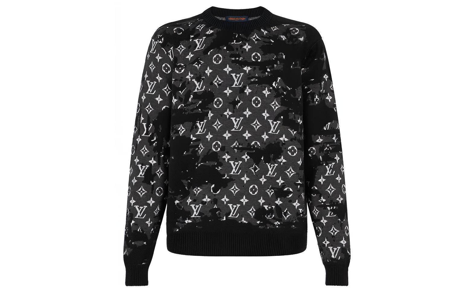 Order Louis Vuitton Vintage Baju Sejuk Wool Leher Bulat Hitam 1A8GYD