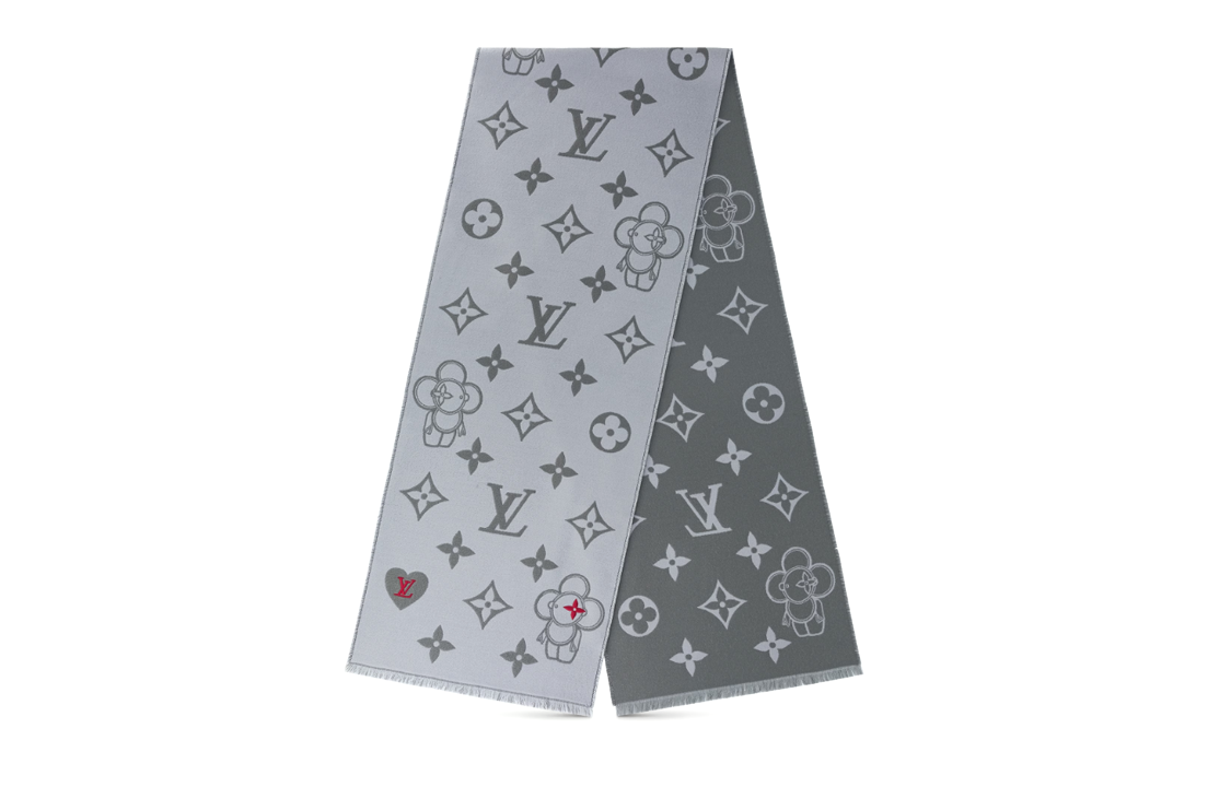 LOUIS VUITTON Vivienne Wool Embroidered Logo Scarf Unisex Couple Style Grey. M79124 圖 2
