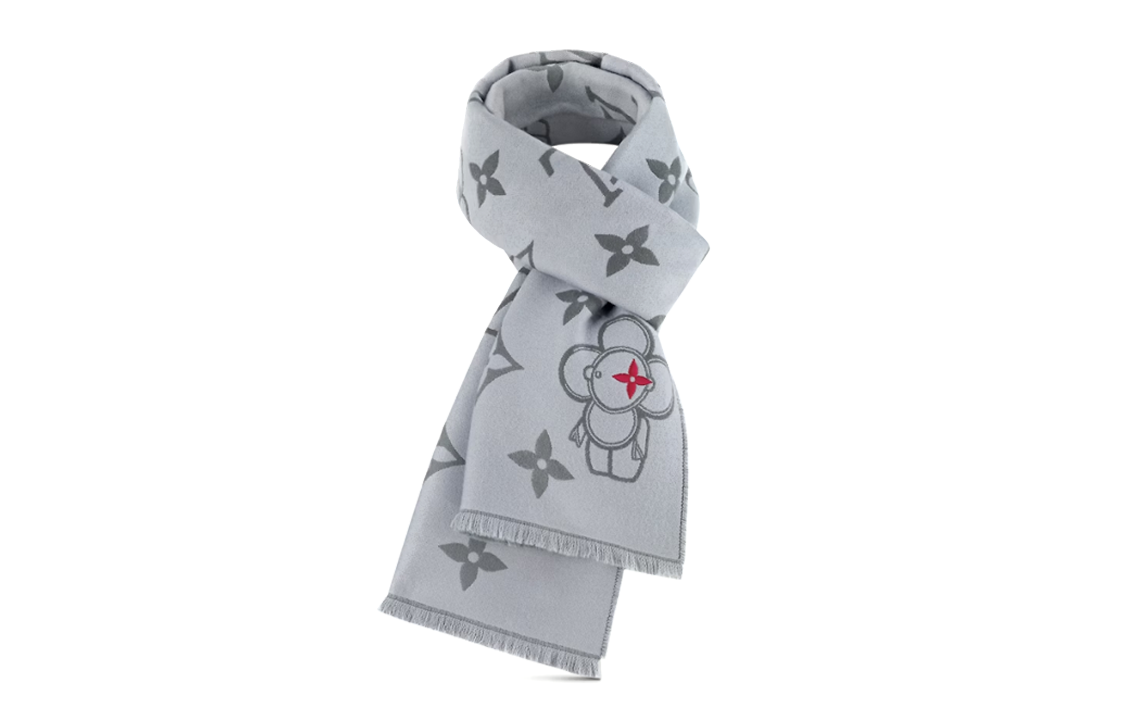 LOUIS VUITTON Vivienne Wool Embroidered Logo Scarf Unisex Couple Style Grey. M79124 圖 3
