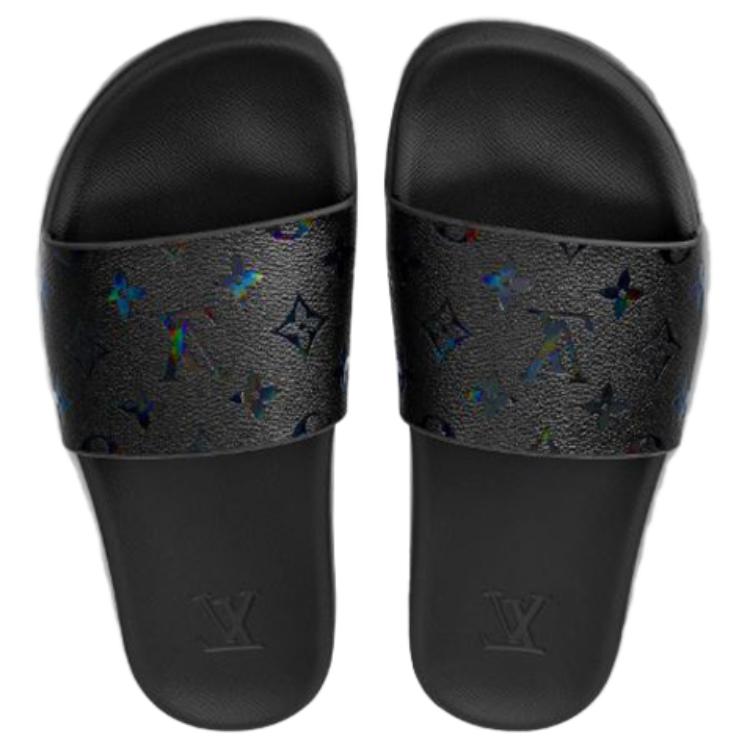 Shop 路易威登 Waterfront Monogram 虹彩橡膠拖鞋 黑色
