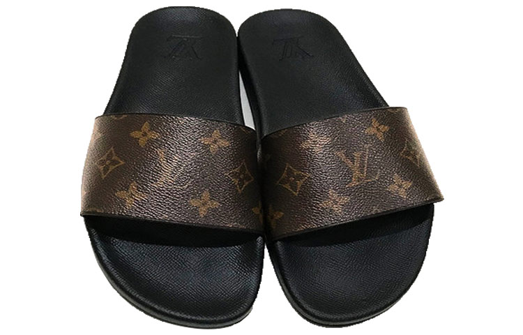Lookbook 路易威登 (Louis Vuitton) Waterfront 橡膠露趾平底圓頭時尚拖鞋 男款 黑棕色