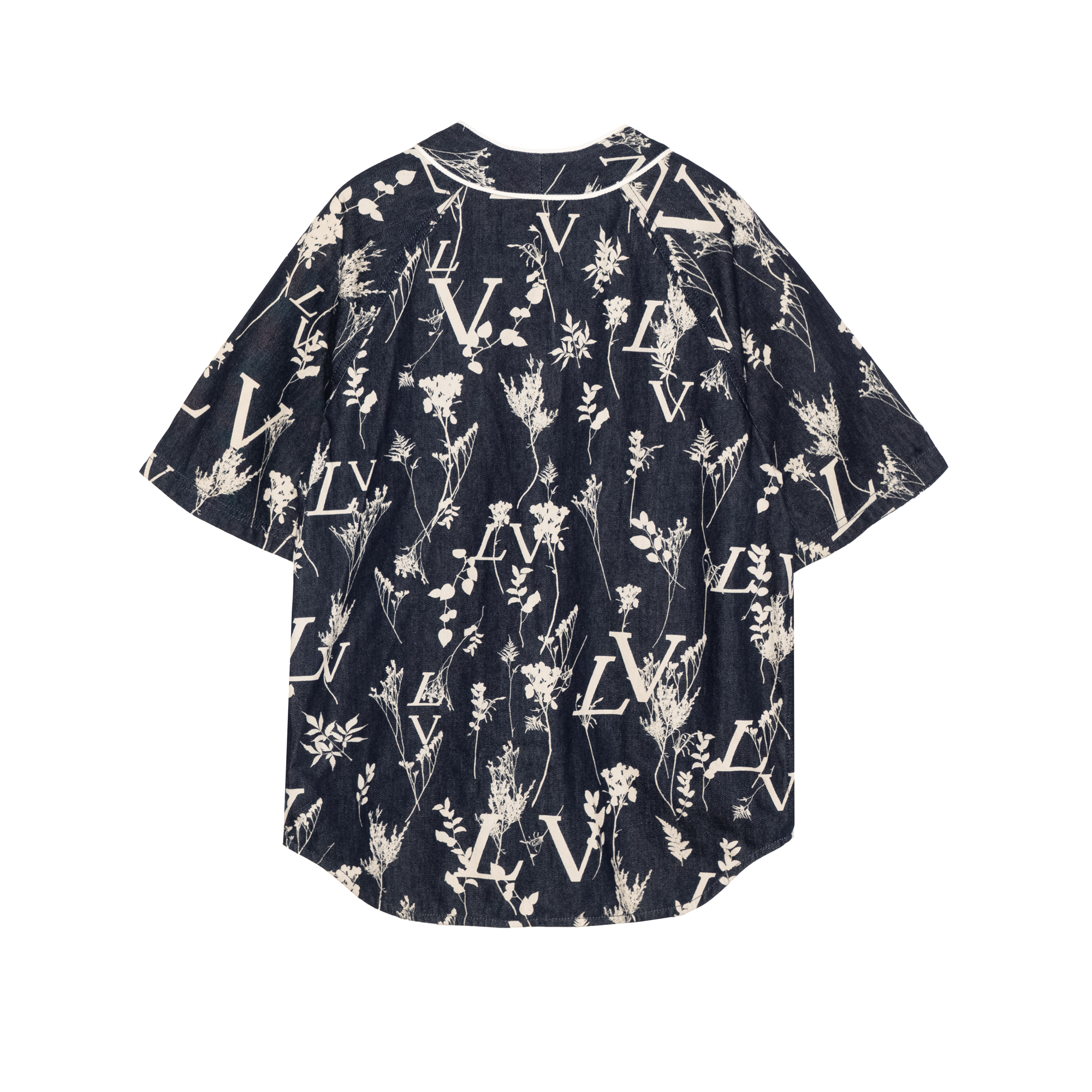 Lookbook ルイ・ヴィトン ウィートプリント デニム クラシック 半袖シャツ ダークブルー 1A7XFN