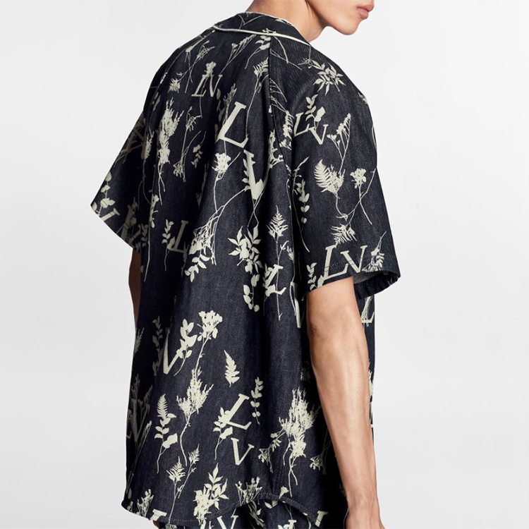 Purchase ルイ・ヴィトン ウィートプリント デニム クラシック 半袖シャツ ダークブルー 1A7XFN