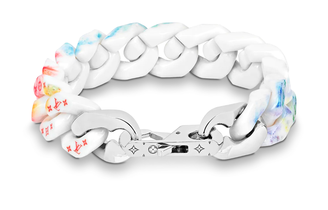 Lookbook 루이 비통 화이트 세라믹 체인 링크 팔찌 유니섹스 한정판 MP2851