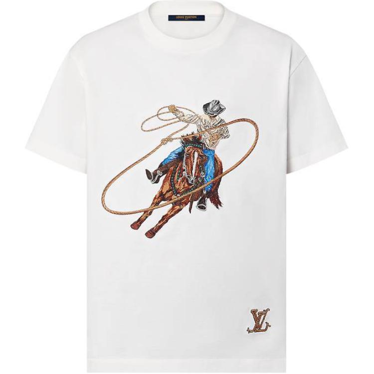 LOUIS VUITTON White Denim Logo Embroidered Crewneck T-Shirt FW24  Tee 1AFXNS