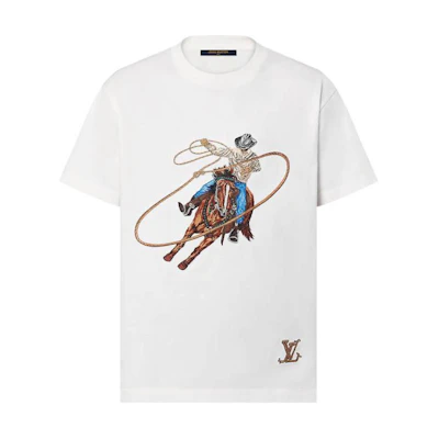 LOUIS VUITTON White Denim Logo Embroidered Crewneck T-Shirt FW24 Tee 1AFXNS