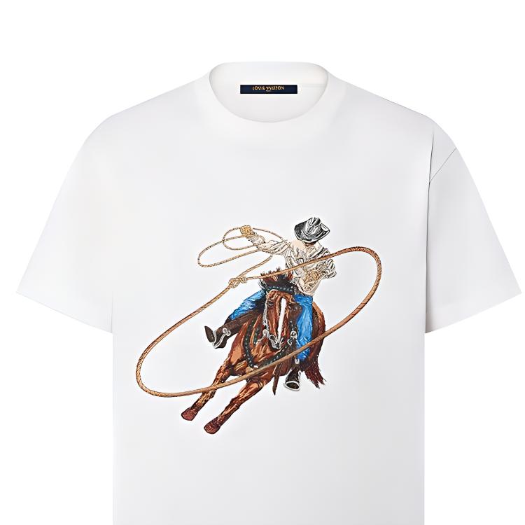 Sizing 路易威登 白色丹寧刺繡Logo 圓領短袖T恤 FW24 1AFXNS