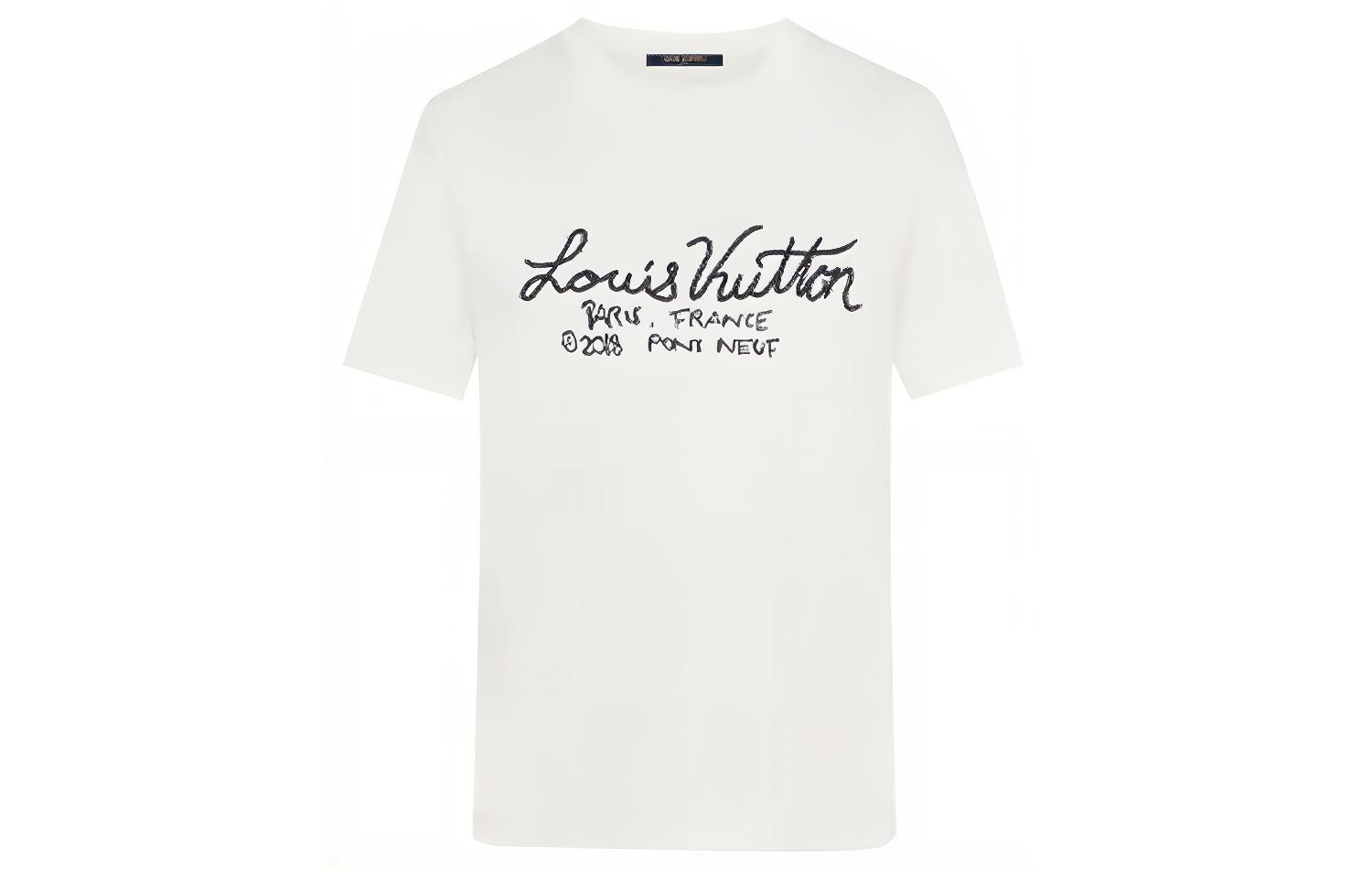 Louis Vuitton White Short Sleeve T-Shirt with Graphic Embroidery 1A7XNE