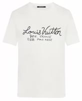 Louis Vuitton White Short Sleeve T-Shirt with Graphic Embroidery 1A7XNE Louis Vuitton White Short Sleeve T-Shirt with Graphic Embroidery 1A7XNE