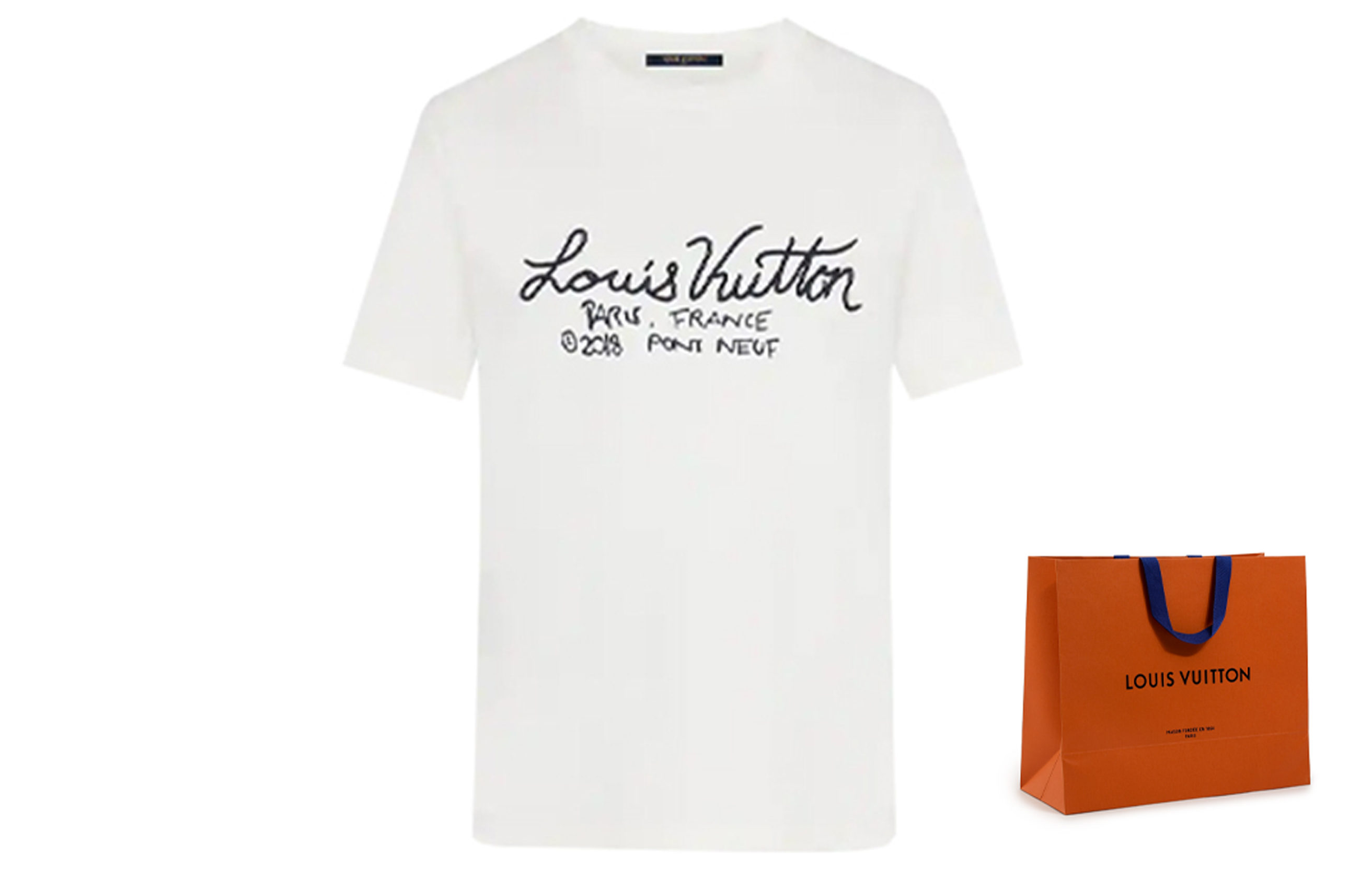 Lookbook Louis Vuitton Kaos Putih Lengan Pendek dengan Bordir Grafis 1A7XNE