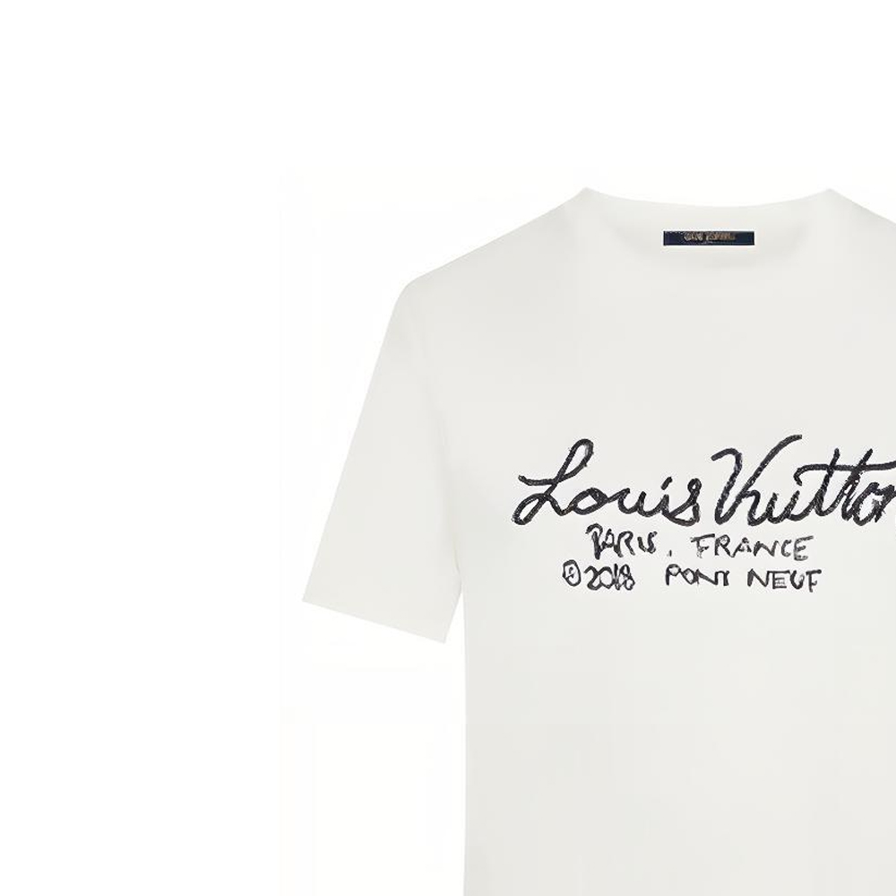 Sizing Louis Vuitton Kaos Putih Lengan Pendek dengan Bordir Grafis 1A7XNE