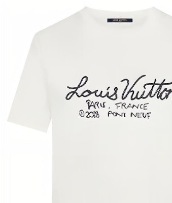 Louis Vuitton Kaos Putih Lengan Pendek dengan Bordir Grafis 1A7XNE Sizing Louis Vuitton Kaos Putih Lengan Pendek dengan Bordir Grafis 1A7XNE