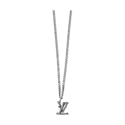 LOUIS VUITTON Wood LV Logo Metal Pendant Necklace Unisex MP2818
