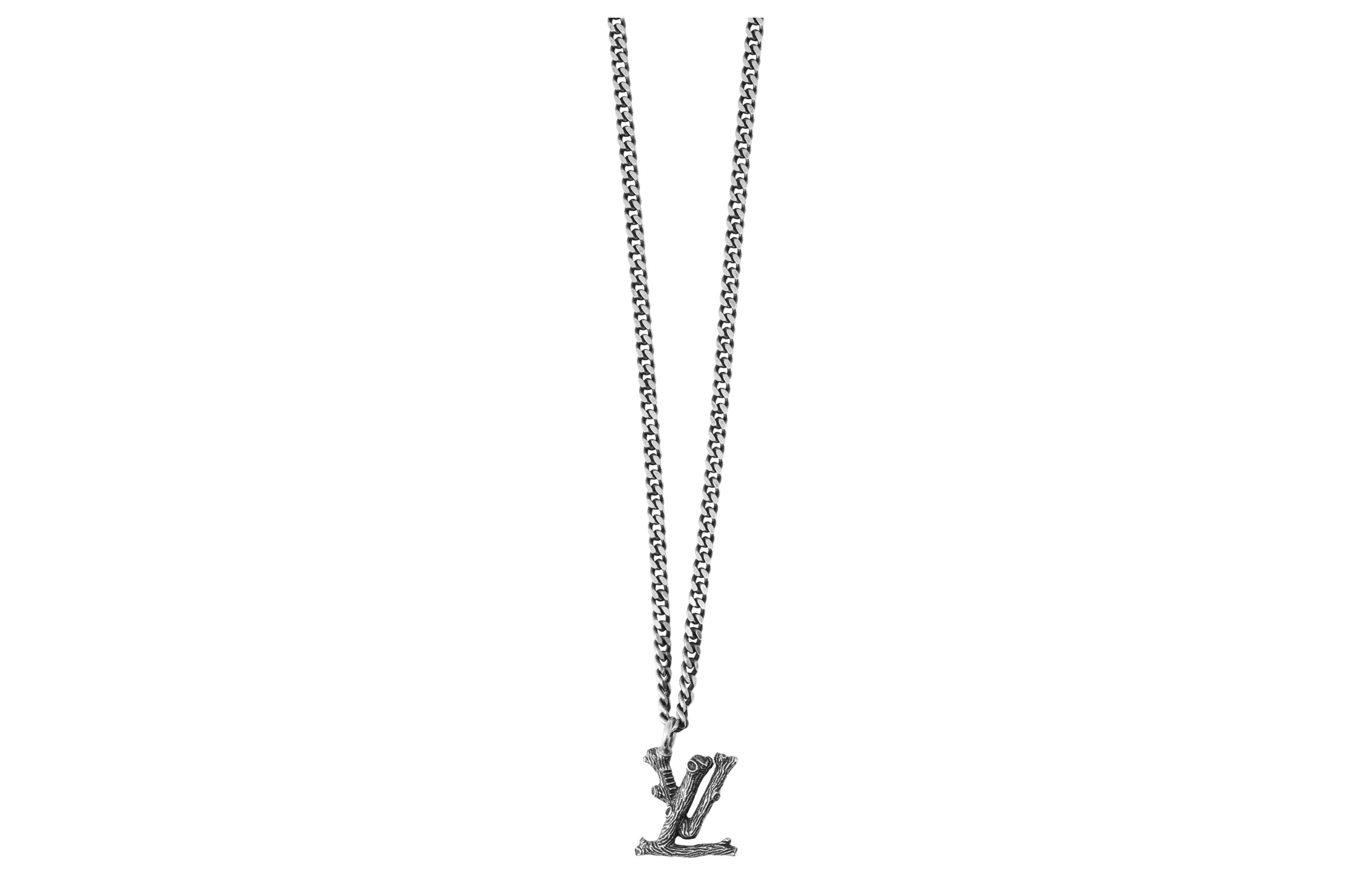 LOUIS VUITTON Wood LV Logo Metal Pendant Necklace Unisex MP2818 圖 2