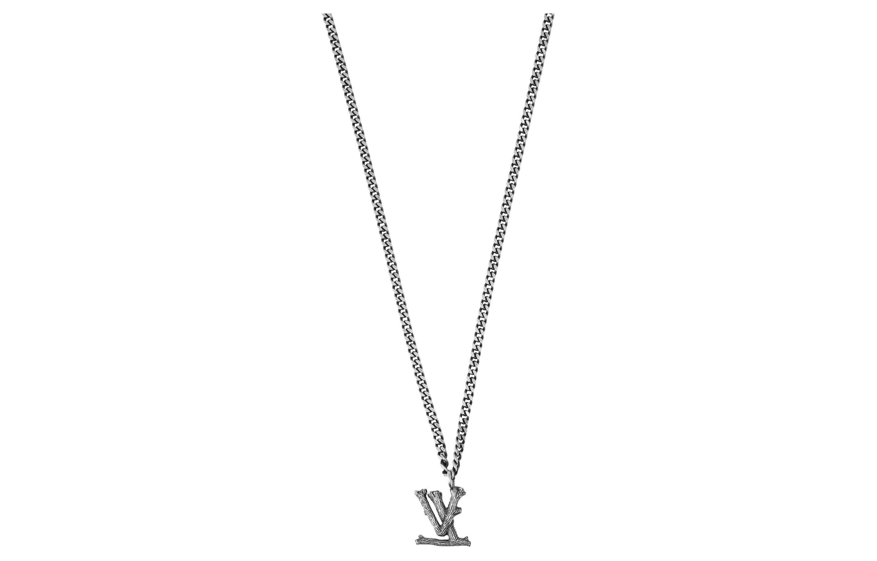LOUIS VUITTON Wood LV Logo Metal Pendant Necklace Unisex MP2818 圖 3