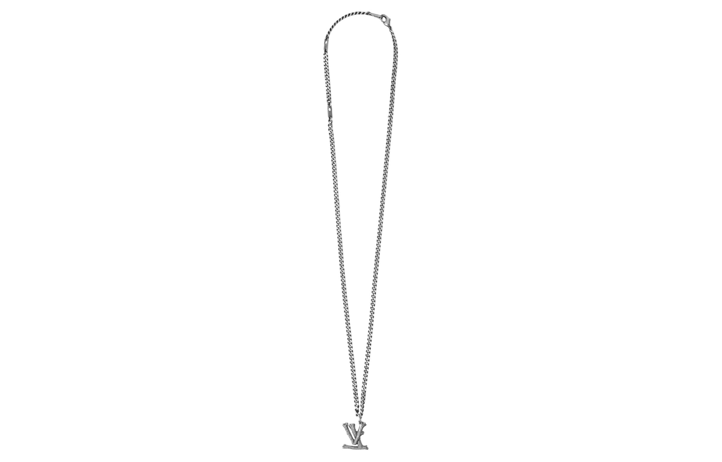 LOUIS VUITTON Wood LV Logo Metal Pendant Necklace Unisex MP2818 圖 4