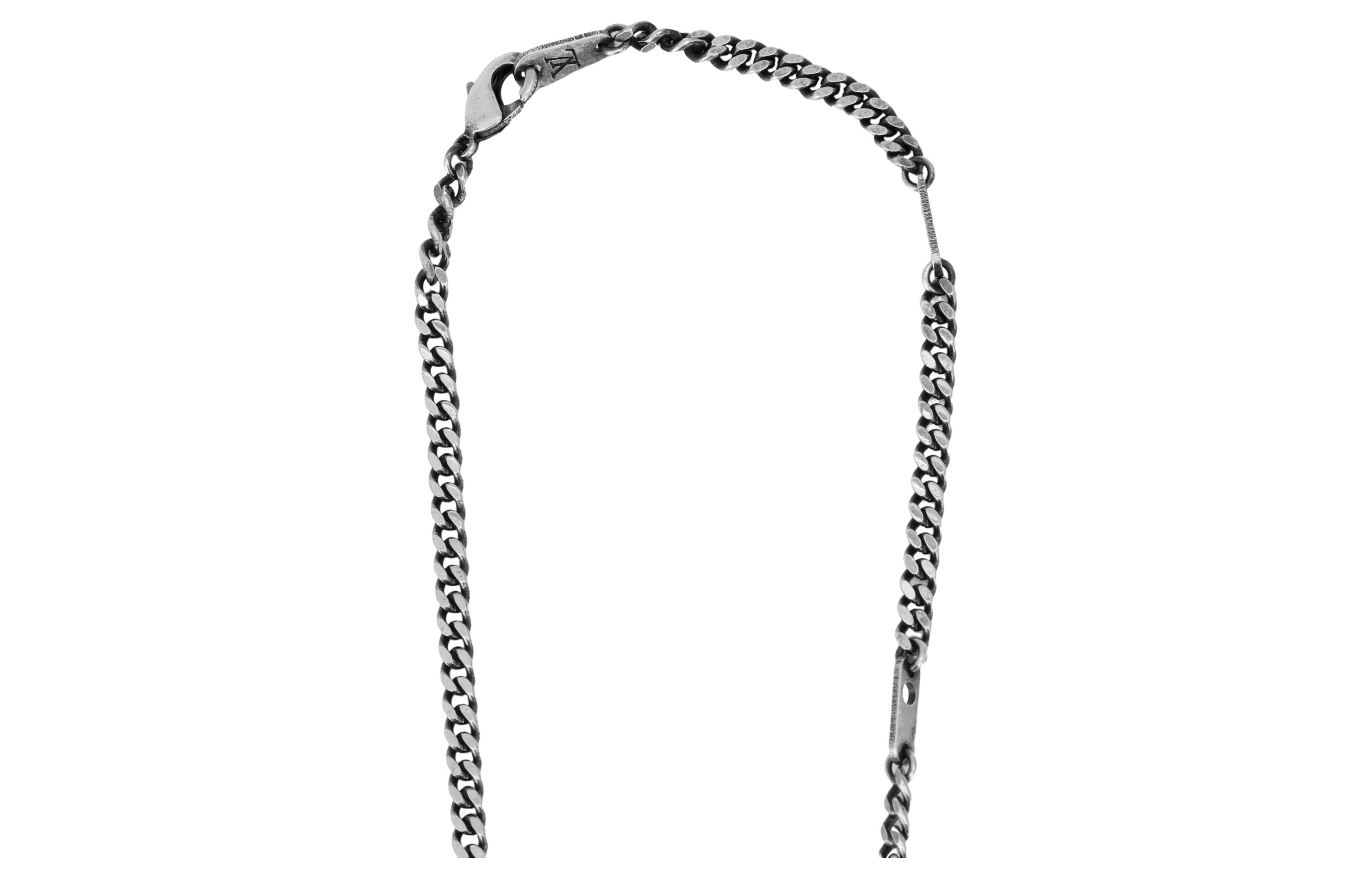 LOUIS VUITTON Wood LV Logo Metal Pendant Necklace Unisex MP2818 圖 5