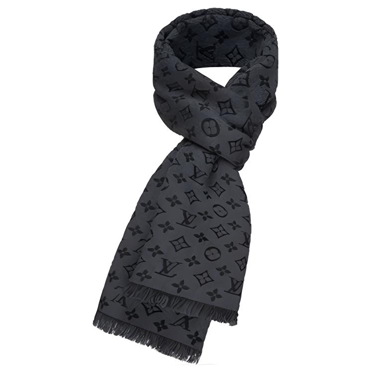 LOUIS VUITTON Wool Monogram Scarf in Grey/Black M78526