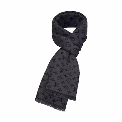 LOUIS VUITTON Wool Monogram Scarf in Grey/Black M78526