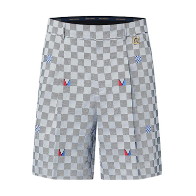 LOUIS VUITTON America's Cup SS24 Checkered Print Pleated Shorts Grey . 1AFVT7