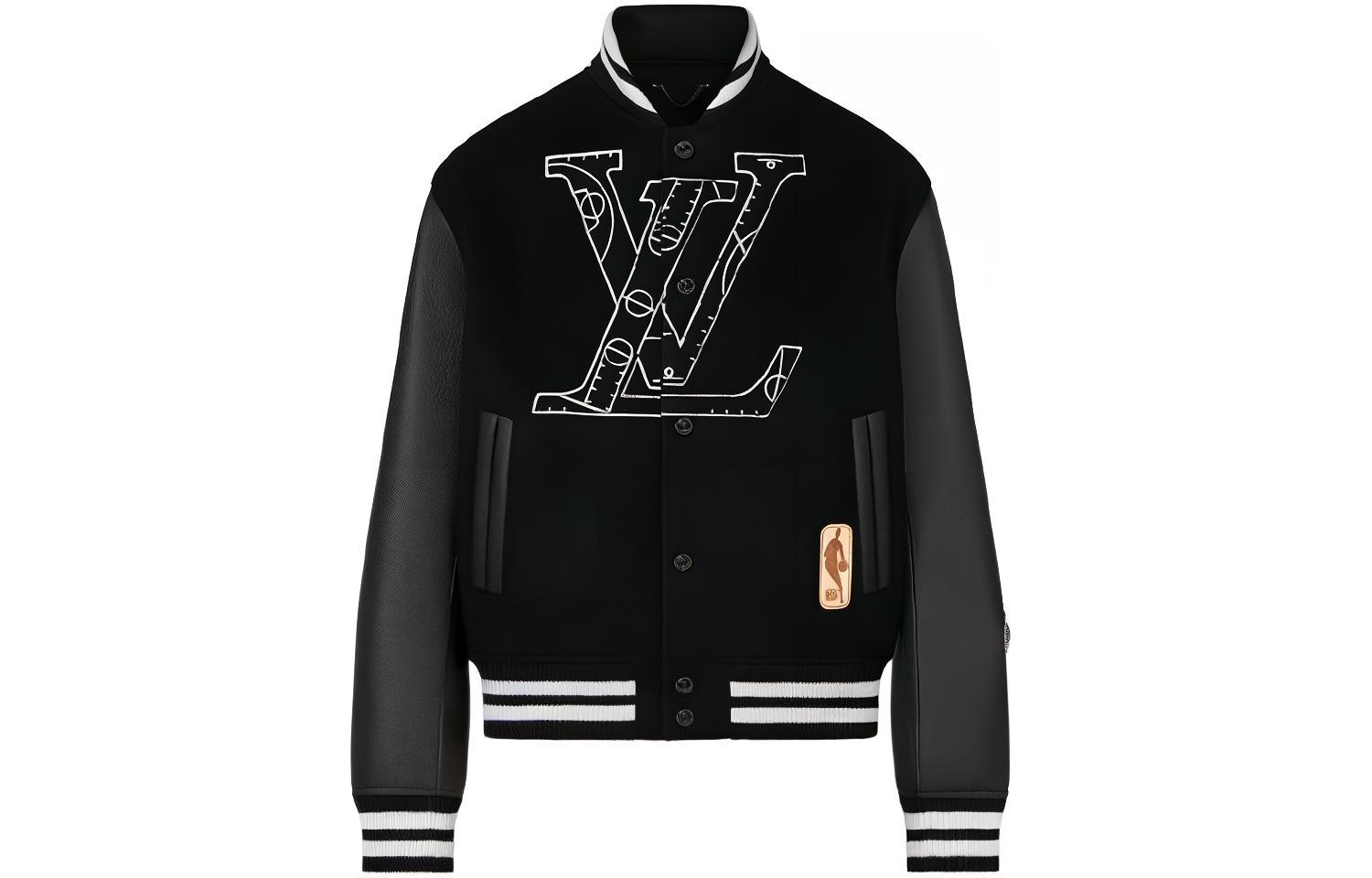 Louis Vuitton NBA Black Leather Patch Baseball Jacket Edition 1A90L2