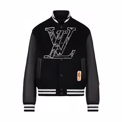 Louis Vuitton NBA Black Leather Patch Baseball Jacket Edition 1A90L2