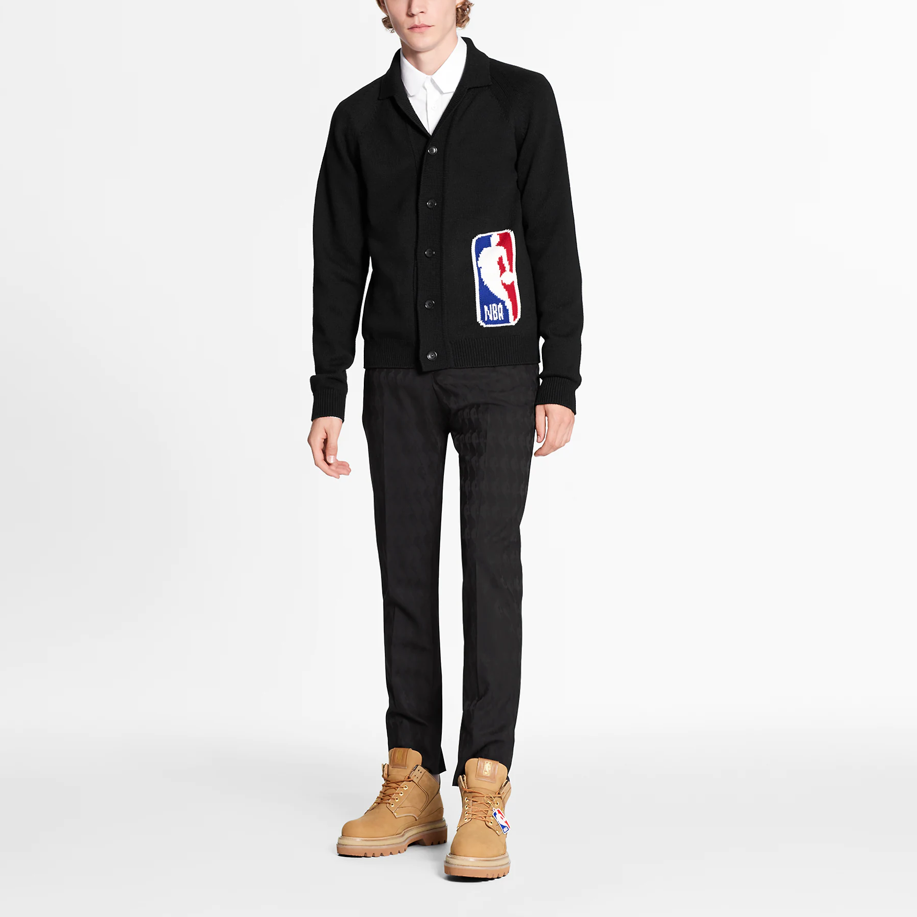 Shop Louis Vuitton x NBA Black Logo Knit Cardigan Sweater 1A8H6O