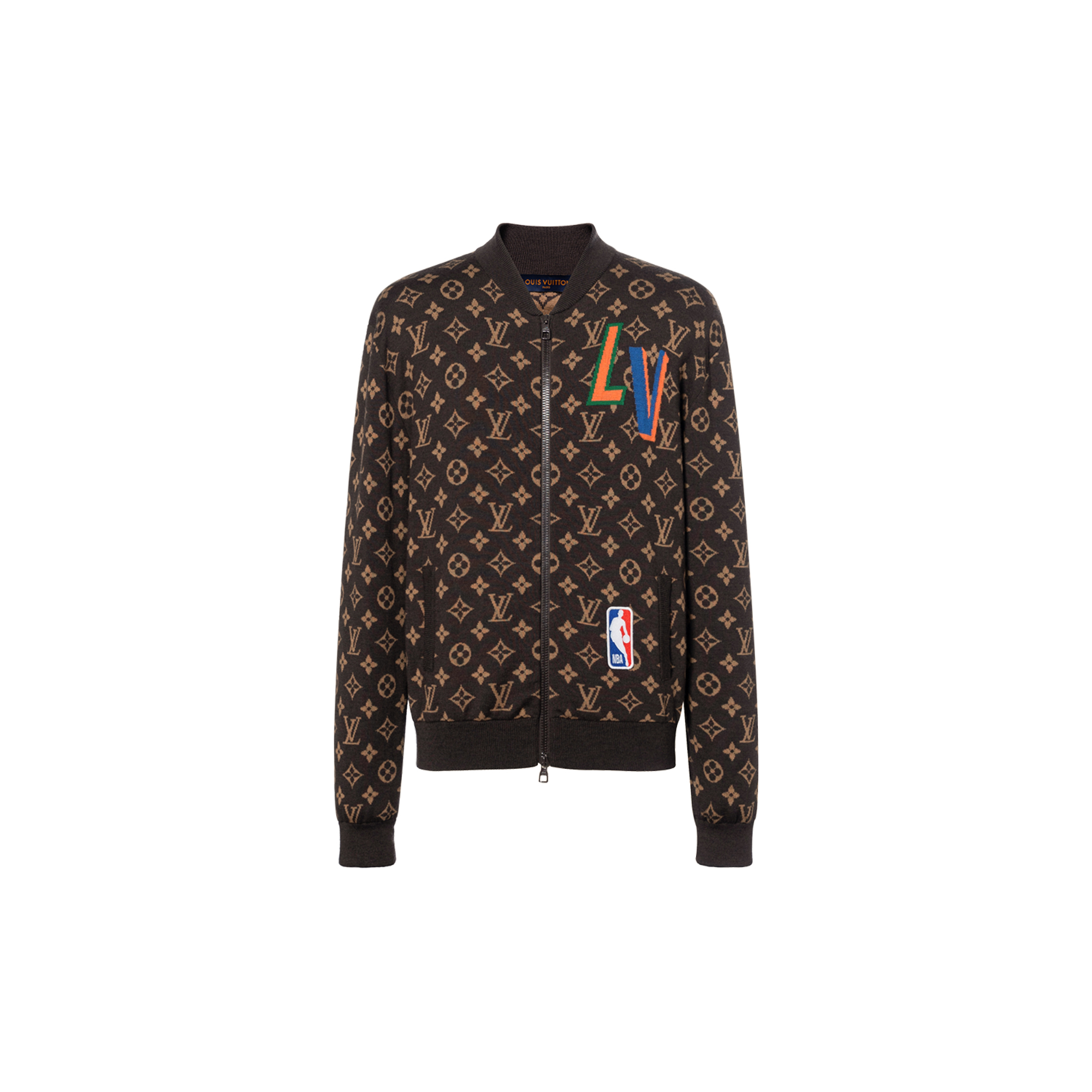 LOUIS VUITTON x NBA Brown Monogram Knit Ribbed Waist Jacket. 1A8WYN