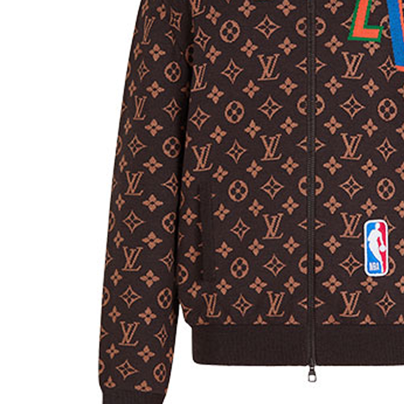 Shop LOUIS VUITTON x NBA Jaket Coklat Monogram Knit Pinggang Ribbed. 1A8WYN