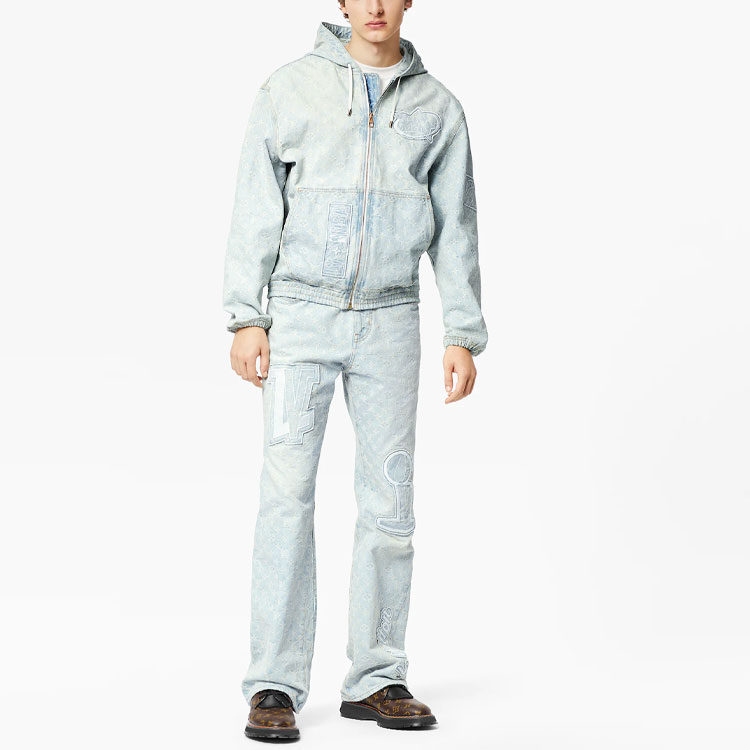 Shop LOUIS VUITTON x NBA Classic Zip Hoodie Denim Jacket Blue for Men. 1A8WTS