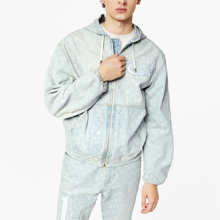 Details for LOUIS VUITTON x NBA Classic Zip Hoodie Denim Jacket Blue for Men. 1A8WTS