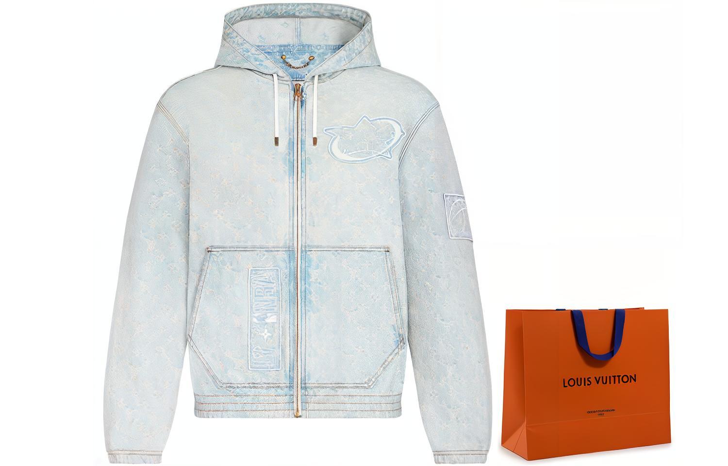 Sizing LOUIS VUITTON x NBA Classic Zip Hoodie Denim Jacket Blue for Men. 1A8WTS