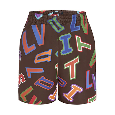 LOUIS VUITTON NBA Logo Brown Basketball Casual Shorts for Men. 1A90TO