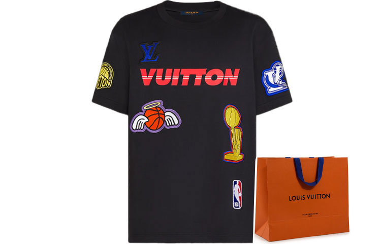 LOUIS VUITTON NBA Multi-Logo Loose Fit T-Shirt Black Crewneck Tee 1A8XEB 圖 7