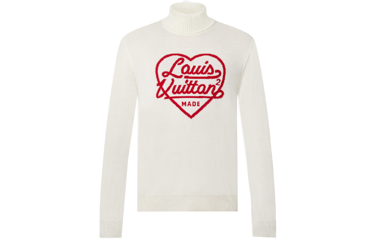 LOUIS VUITTON x NIGO2 Heart Logo Knit High-Neck Wool Sweater White . 1A9GR4