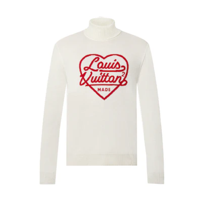 LOUIS VUITTON NIGO2 Heart Logo Knit High-Neck Wool Sweater White . 1A9GR4