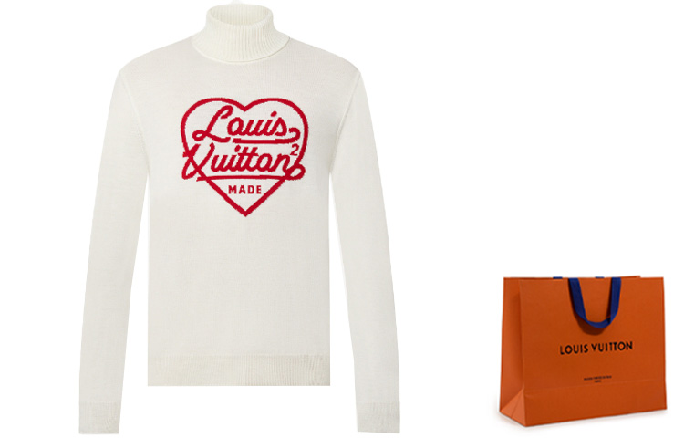 Lookbook LOUIS VUITTON x NIGO2 Logo Hati Baju Sejuk Leher Tinggi Wool Putih. 1A9GR4