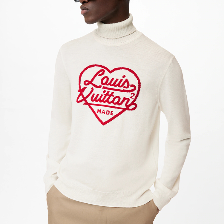 Purchase LOUIS VUITTON x NIGO2 Logo Hati Baju Sejuk Leher Tinggi Wool Putih. 1A9GR4