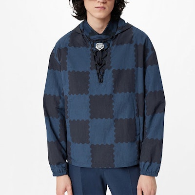 루이비통 x 니고2 SS22 체크무늬 드로스트링 후디 네이비 블루. 1A9GVM Details for 루이비통 x 니고2 SS22 체크무늬 드로스트링 후디 네이비 블루. 1A9GVM