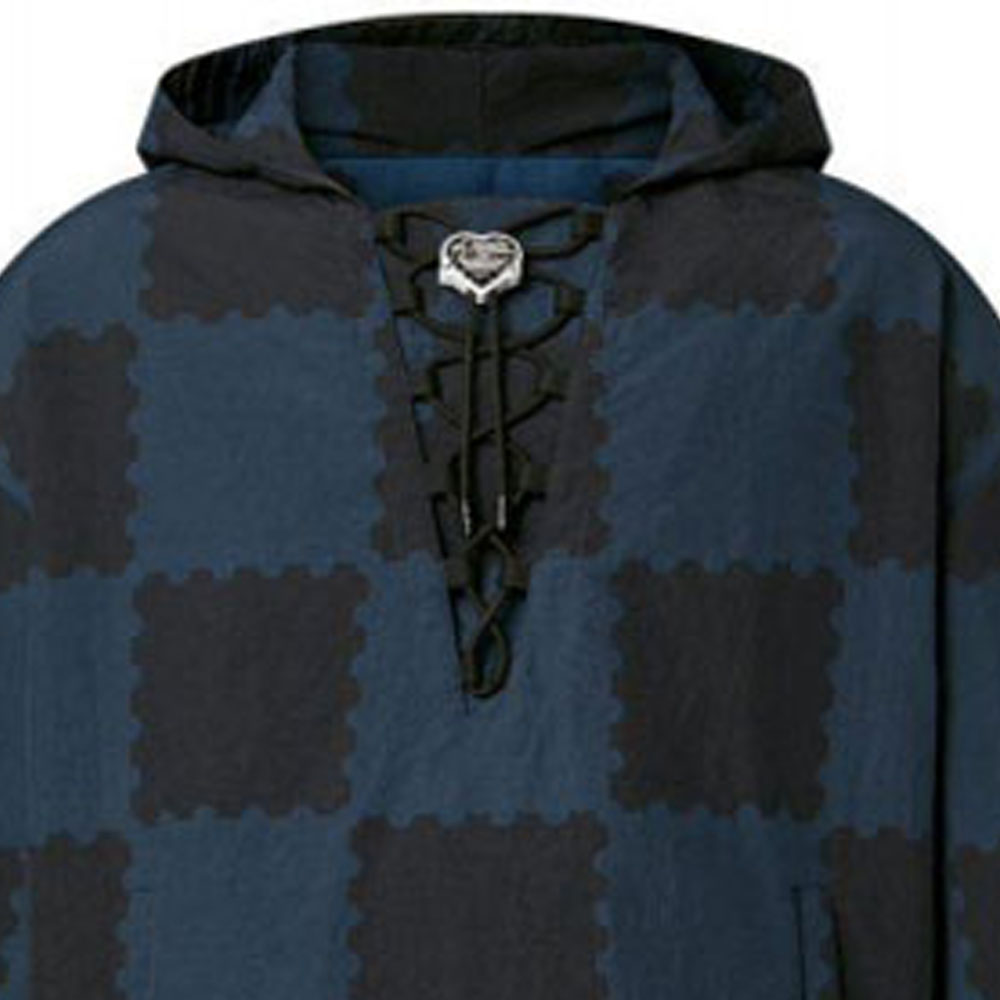 Cheap 루이비통 x 니고2 SS22 체크무늬 드로스트링 후디 네이비 블루. 1A9GVM