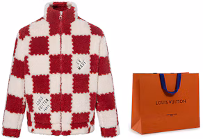 Shop LOUIS VUITTON x NIGO2 SS22 男款紅色格紋刺繡拉鍊外套 1A9M7S