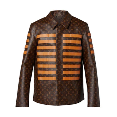 LOUIS VUITTON NIGO2 Striped Leather Logo Jacket Brown 1A9K4C