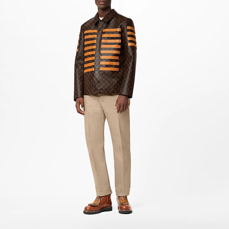Lookbook LOUIS VUITTON x NIGO2 Striped Leather Logo Jacket Brown 1A9K4C